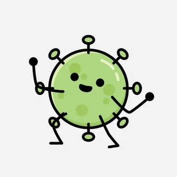 Cute Green Virus Mascot Vector Character in Flat Design Style Stock Illustration