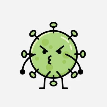 Cute Green Virus Mascot Vector Character in Flat Design Style Stock Illustration