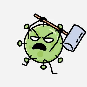 Cute Green Virus Mascot Vector Character in Flat Design Style Stock Illustration