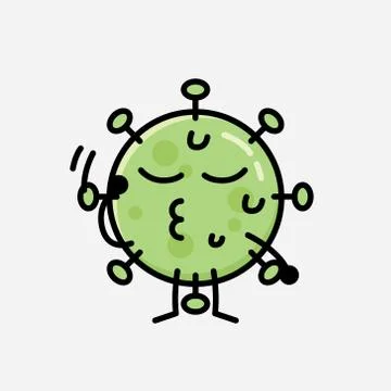Cute Green Virus Mascot Vector Character in Flat Design Style Stock Illustration