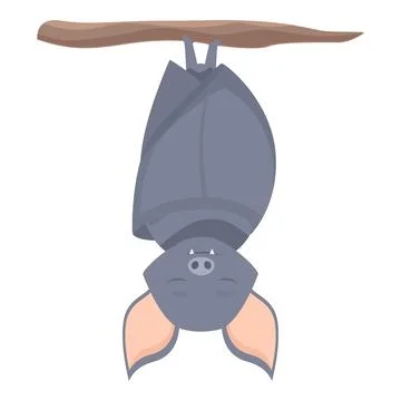 Cute grey bat hanging upside down on a tree branch Stock Illustration