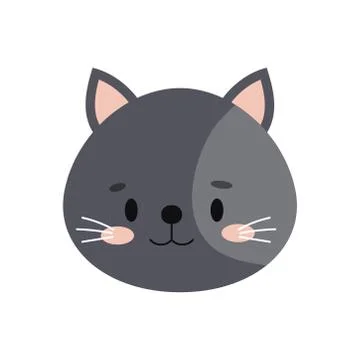 Cute grey cat or kitten head with spot icon isolated on white background. Stock Illustration