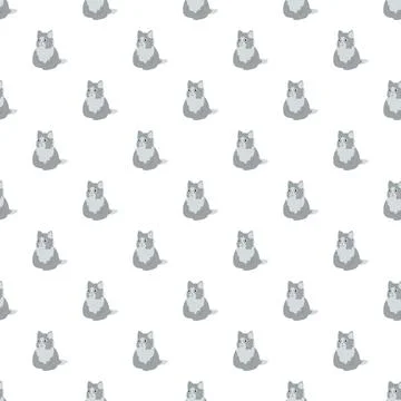 Cute grey cat seamless pattern on white background Illustrazione stock