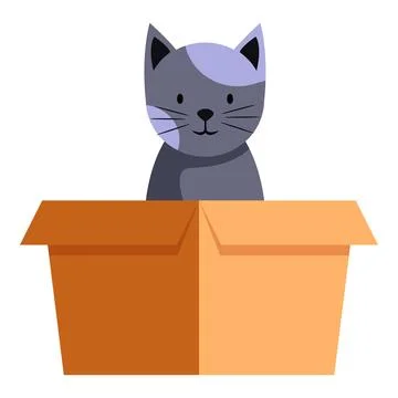 Cute grey cat sitting inside cardboard box Stock Illustration