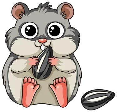 Cute Grey Hamster Sitting and Eating a Large Sunflower Seed Stock Illustration