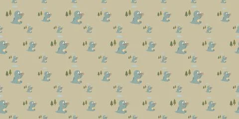 Cute grey koala pattern with green trees on beige background Stock Illustration