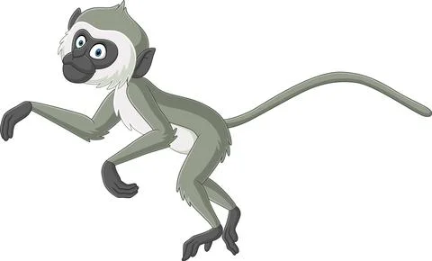 Cute Grey langur monkey cartoon Stock Illustration