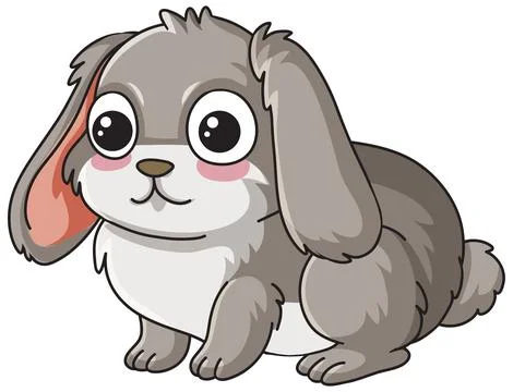 Cute Grey Lop Eared Rabbit Vector Illustration on White Background イラスト素材