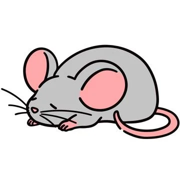 Cute grey mouse sleeping outlined Stock Illustration