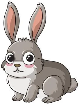 Cute Grey Rabbit Vector Illustration with Large Eyes and Long Ears Stock Illustration