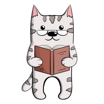 Cute grey reading cat 4. イラスト素材