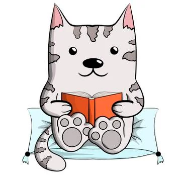 Cute grey reading cat 6. Illustrazione stock
