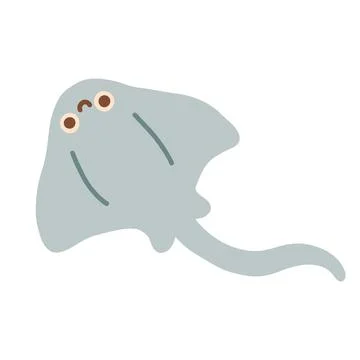 Cute grey stingray character vector illustration with long tail. Cute ocean Illustrazione stock