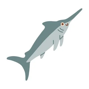 Cute grey swordfish character vector illustration with long bill. Ocean fish Stock Illustration