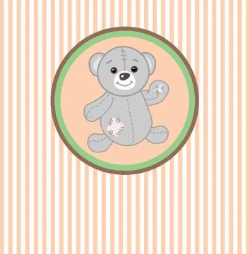 Cute grey teddy bear with patch. Ilustração Stock