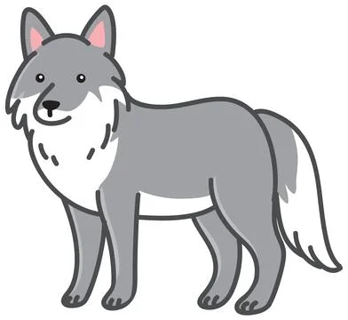 Cute Grey Wolf Vector Doodle Illustration Isolated on White Background Stock Illustration