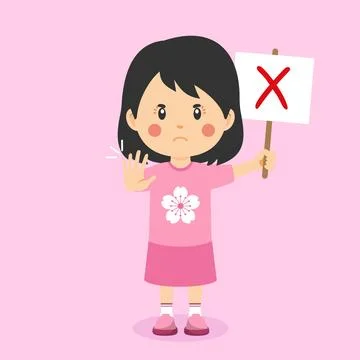 Cute Gril Holding Wrong Sign Stock Illustration