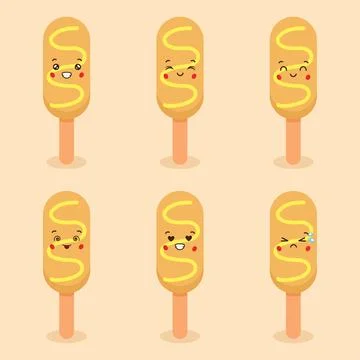 Cute Grilled Sausage with Expression Stock Illustration