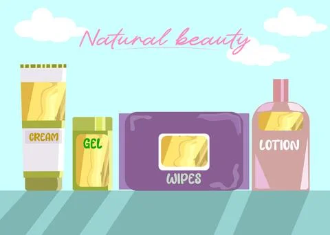Cute grooming kit, jars of tissues for the daily routine Stock Illustration