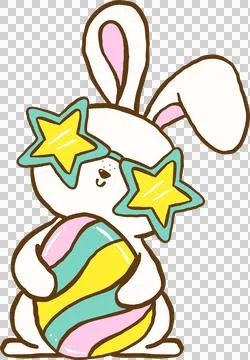Cute Groovy Bunny with Easter Egg Cartoon Hand Drawn Stock Illustration