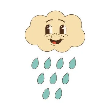 Cute groovy cloud with drops. Retro 70s 60s 스톡 일러스트