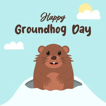 Cute groundhog crawls out of his hole. Happy Groundhog Day.  Vector templat.. Stock Illustration