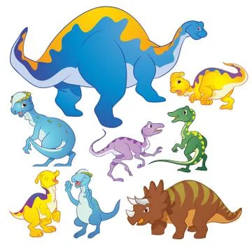 Cute group Dinosaurs vector many actions Stock Illustration