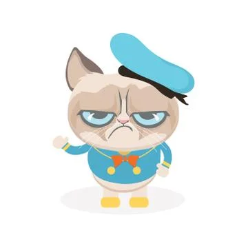 Cute grumpy cat in costume. Illustrazione stock