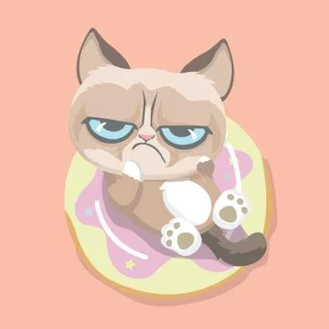 A Cute grumpy cat with dessert. Illustrazione stock