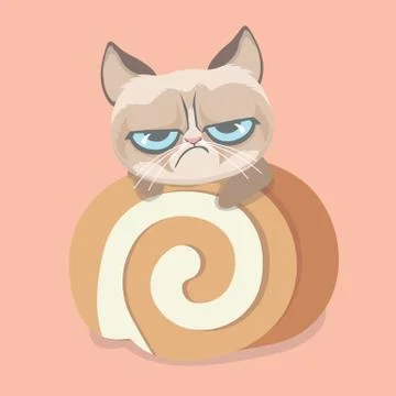 A Cute grumpy cat with dessert. Illustrazione stock