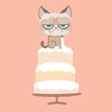 A Cute grumpy cat with dessert. Illustrazione stock