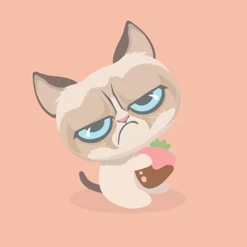 A Cute grumpy cat with dessert. Illustrazione stock