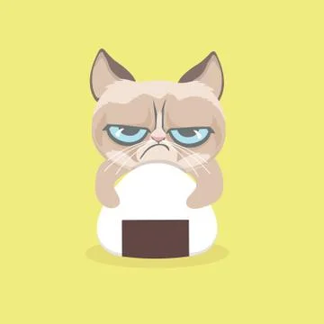 Cute grumpy cat with onigiri.. Illustrazione stock