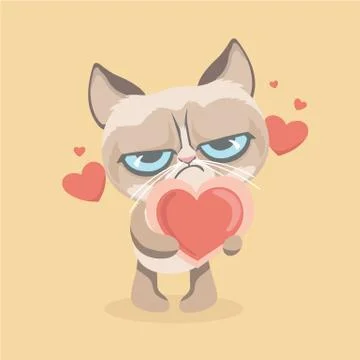 Cute grumpy cat. Vector Illustration.. Illustrazione stock