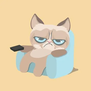 Cute grumpy cat watching home video. . Illustrazione stock