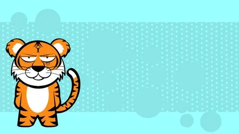 Cute grumpy chibi tiger kid character cartoon Stock Illustration