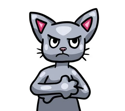 Cute Grumpy Grey Cat Stock Illustration