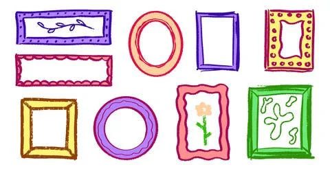 Cute grunge frames for your design. Colourful childish simple elements. Brush Stock Illustration