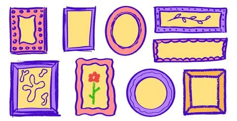 Cute grunge frames for your design. Colourful childish simple elements. Brush Stock Illustration