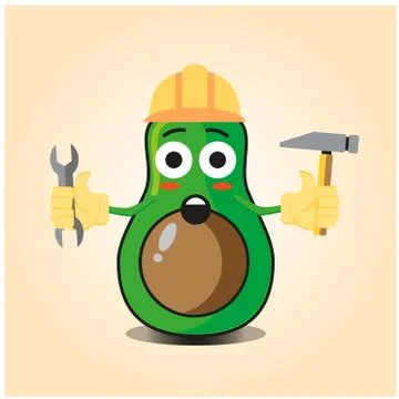 Cute half avocado engineer cartoon character design Stock Illustration