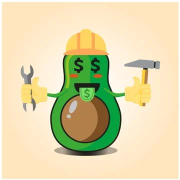 Cute half avocado engineer cartoon character design Stock Illustration