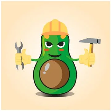 Cute half avocado engineer cartoon character design Stock Illustration