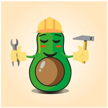 Cute half avocado engineer cartoon character design Stock Illustration