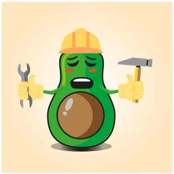 Cute half avocado engineer cartoon character design Stock Illustration