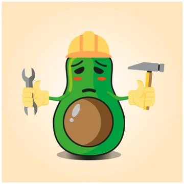 Cute half avocado engineer cartoon character design Stock Illustration