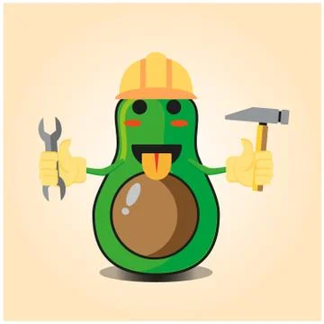 Cute half avocado engineer cartoon character design Stock Illustration