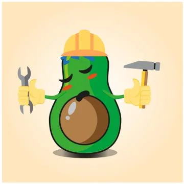 Cute half avocado engineer cartoon character design Stock Illustration