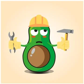 Cute half avocado engineer cartoon character design Stock Illustration