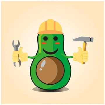 Cute half avocado engineer cartoon character design Stock Illustration