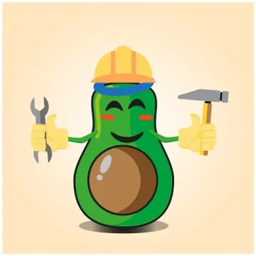 Cute half avocado engineer cartoon character design Stock Illustration